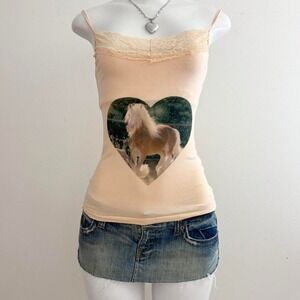 horse graphic lace trim cami y2k coquette fairycore tank